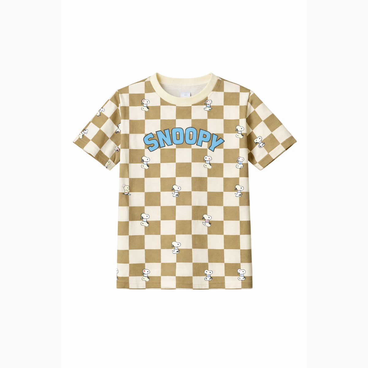 Girls' Light Brown & White Checkerboard Co-ord Set - Snoopy Print T-Shirt & Pyjama Set