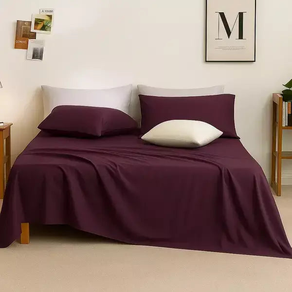 Vintage Wine Premium Queen Glace Cotton 300 TC Flat Bedsheet Set