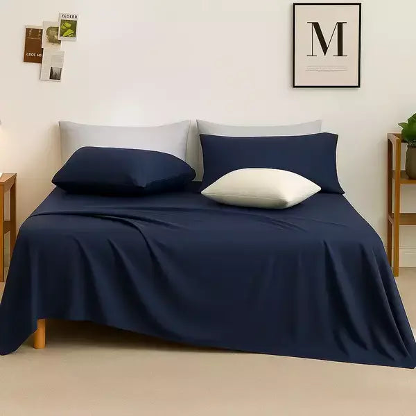 Midnight Bliss King Glace Cotton 300 TC Flat Bedsheet Set