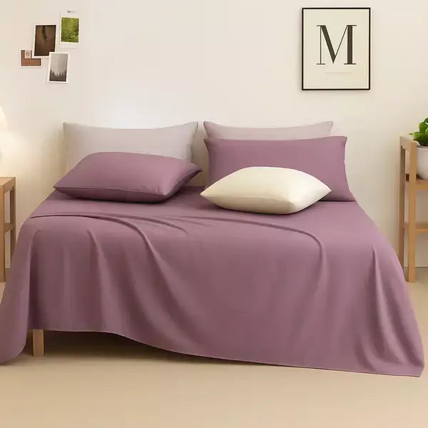 Plum Bliss Premium Queen Glace Cotton 300 TC Flat Bedsheet Set