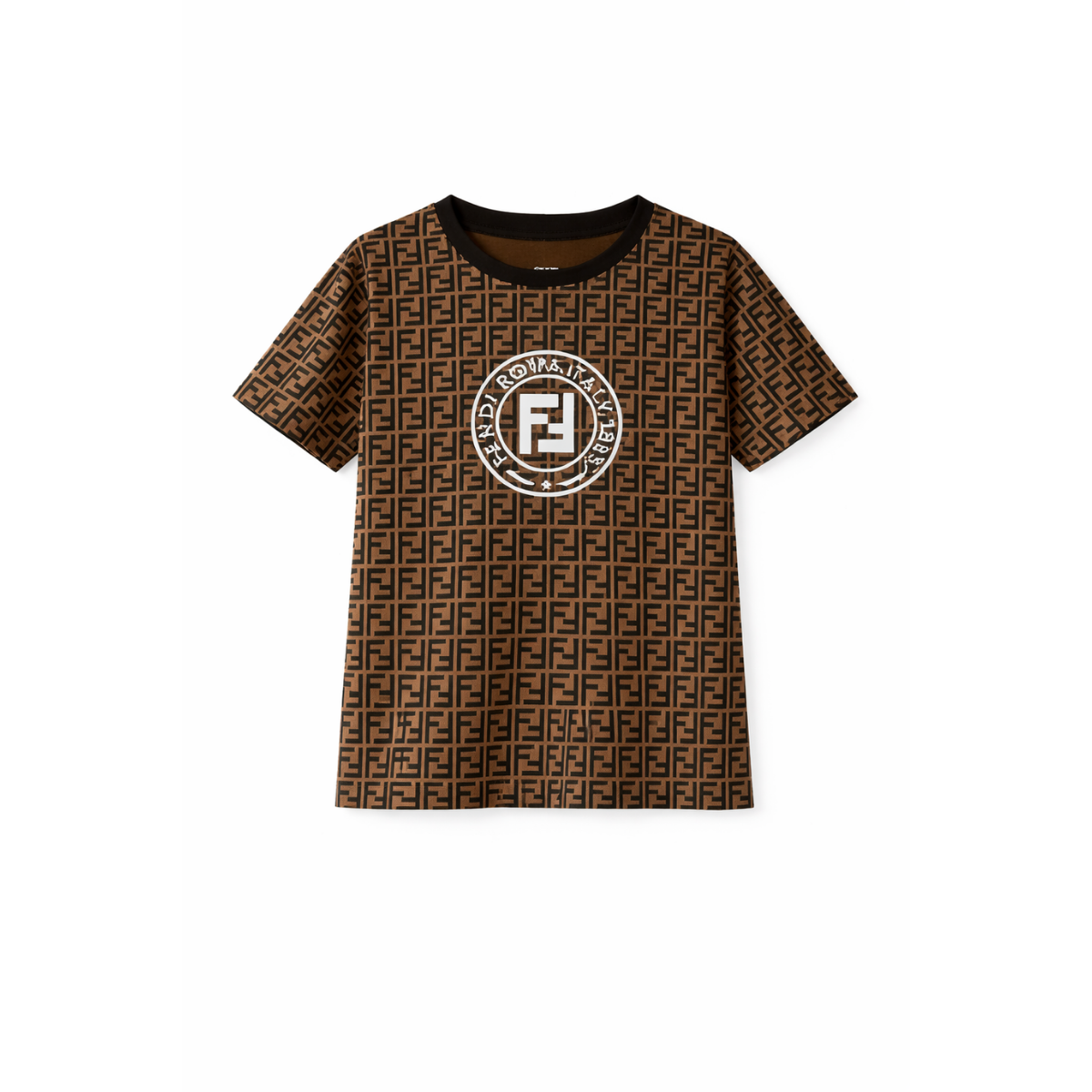 Boys' Brown Monogram Print Co-ord Set - Half Sleeve T-Shirt & Shorts Set