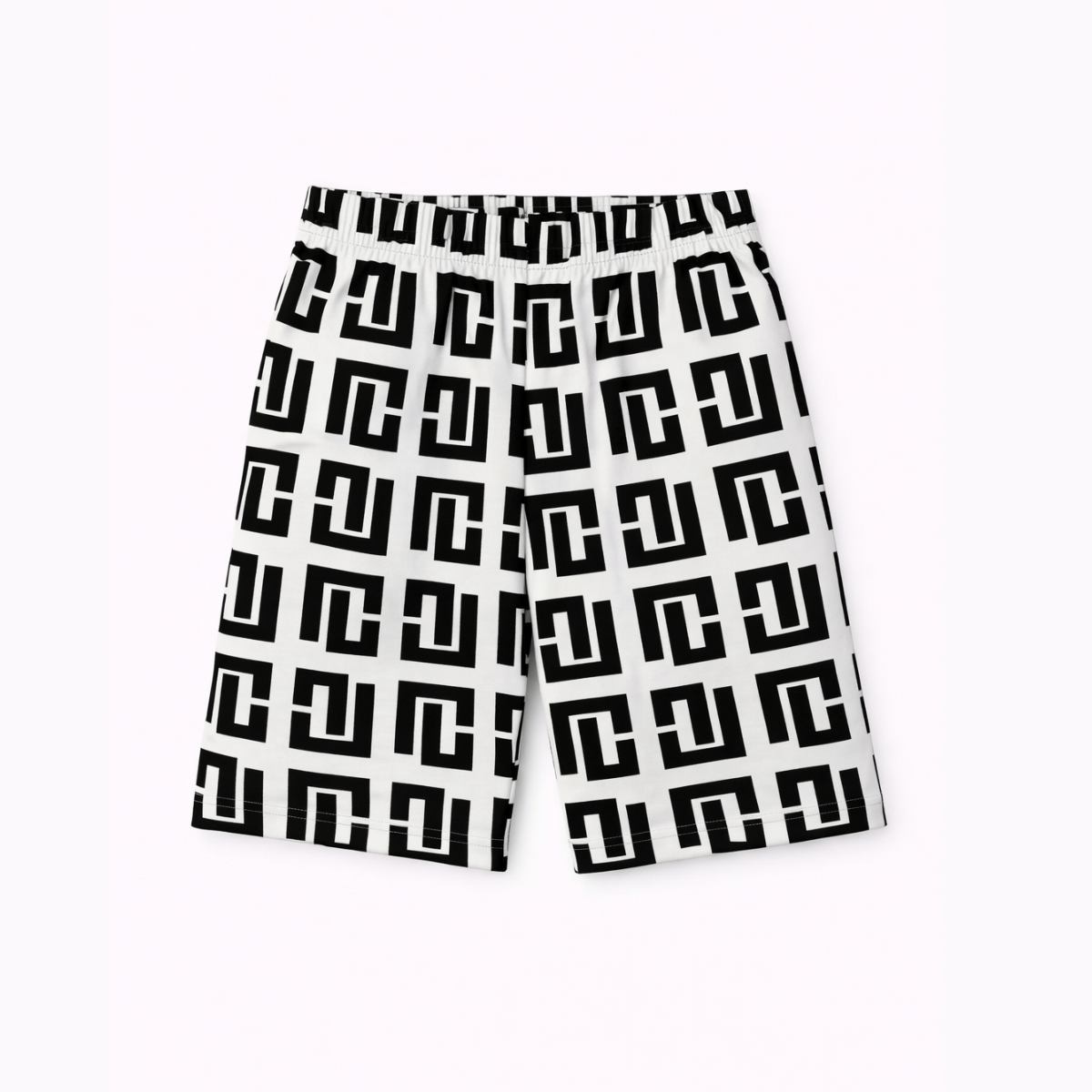 Boys Black & White Geometric Print Nightsuit – Hosiery Button-Down Shirt & Shorts