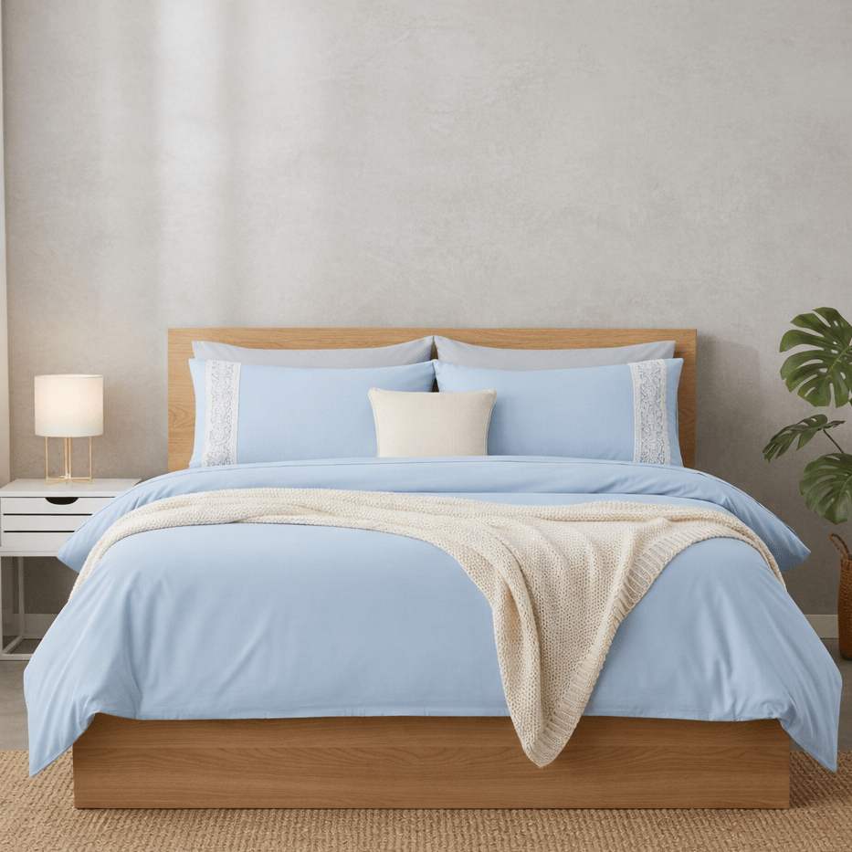 Icy Aqua Elite Embroidered Poetry Glace Cotton 300 TC Flat Bedsheet Set