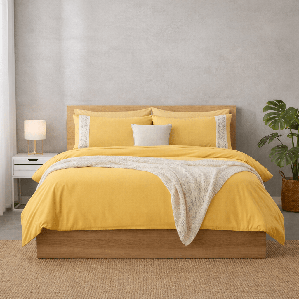 Imperial Gold Luxury Embroidered Poetry Glace Cotton 300 TC Flat Bedsheet Set