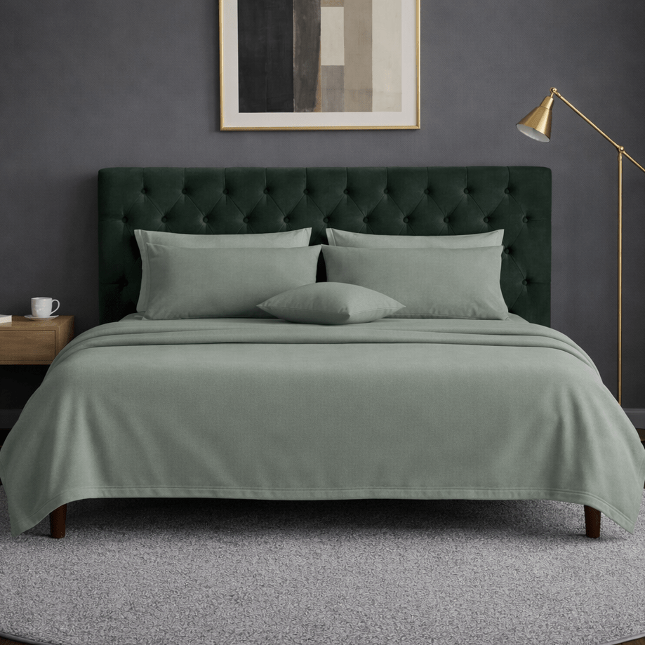 Vintage Sea Sage 100% Organic Cotton Luxury Percale Weave Queen Bedsheet Set