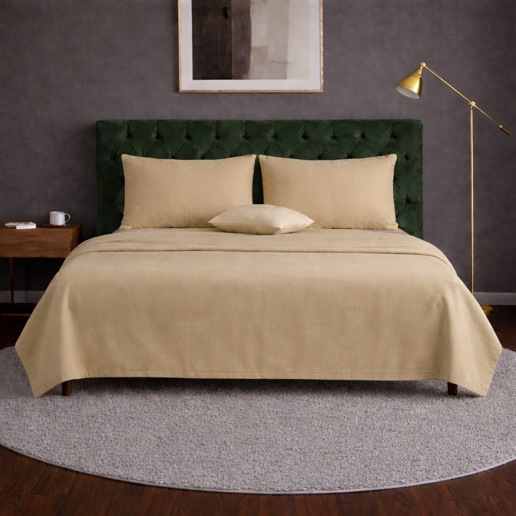 Khakhi Earth 100% Organic Cotton Luxury Percale Weave Queen Size Bedsheet Set Bedsheet + 2 Pillow Covers