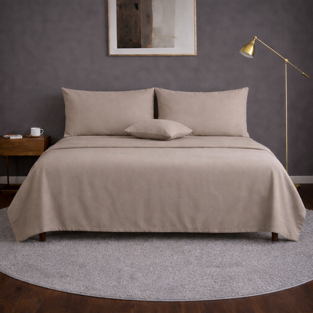 Brown 100% Organic Cotton Luxury Percale Weave Single Size Bedsheet Set Bedsheet + 2 Pillow Covers