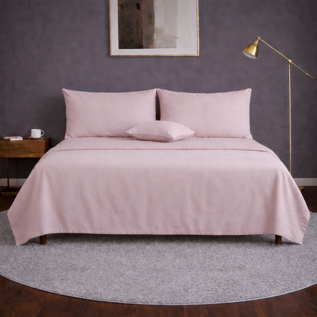 Baby Pink 100% Organic Cotton Luxury Percale Weave Single Size Bedsheet Set Bedsheet + 2 Pillow Covers