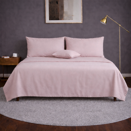 Baby Pink 100% Organic Cotton Luxury Percale Weave Single Size Bedsheet Set Bedsheet + 2 Pillow Covers