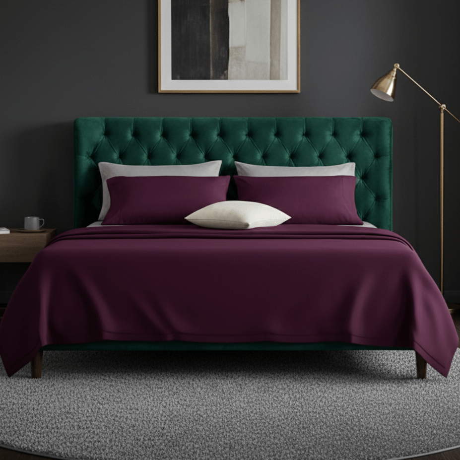 Vintage Wine Premium Queen Glace Cotton 300 TC Flat Bedsheet Set