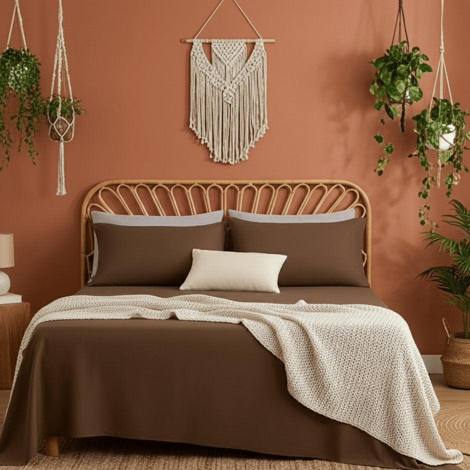 Royal Mocha Queen Glace Cotton 300 TC Flat Bedsheet Set