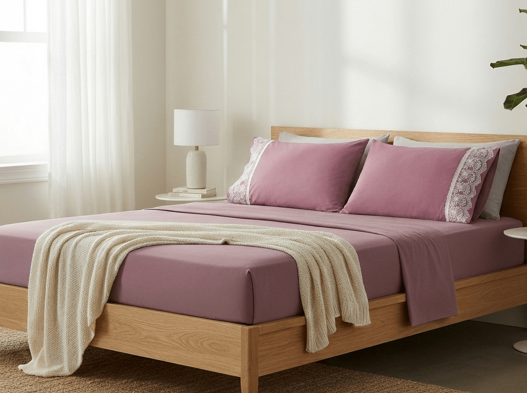 Plum Bliss Premium Embroidered Poetry Glace Cotton 300 TC Flat Bedsheet Set