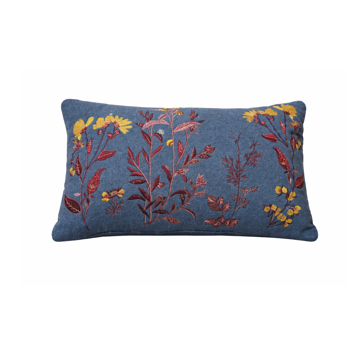 Hand-Embroidered Grey Floral Throw Pillow Cushion