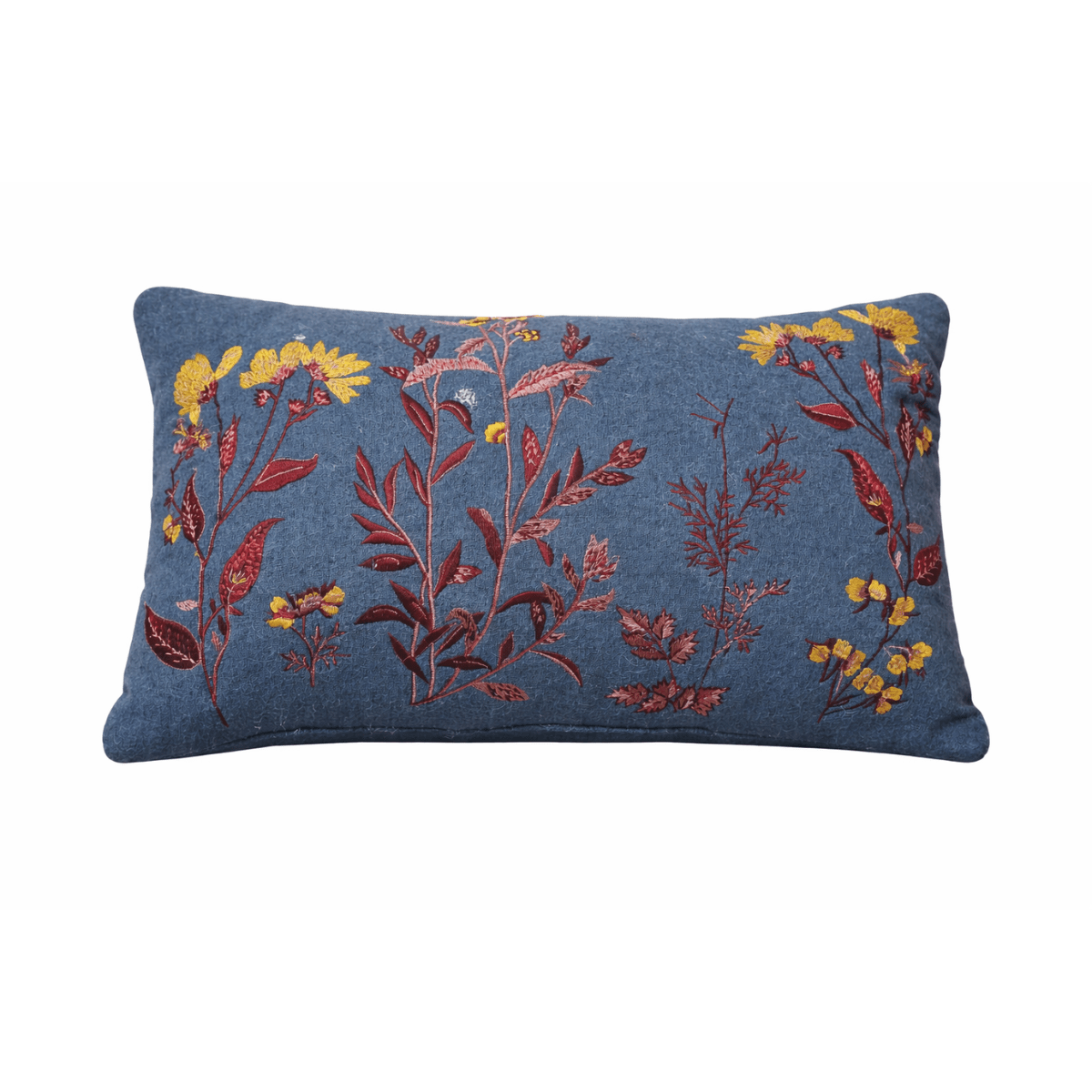 Hand-Embroidered Grey Floral Throw Pillow Cushion