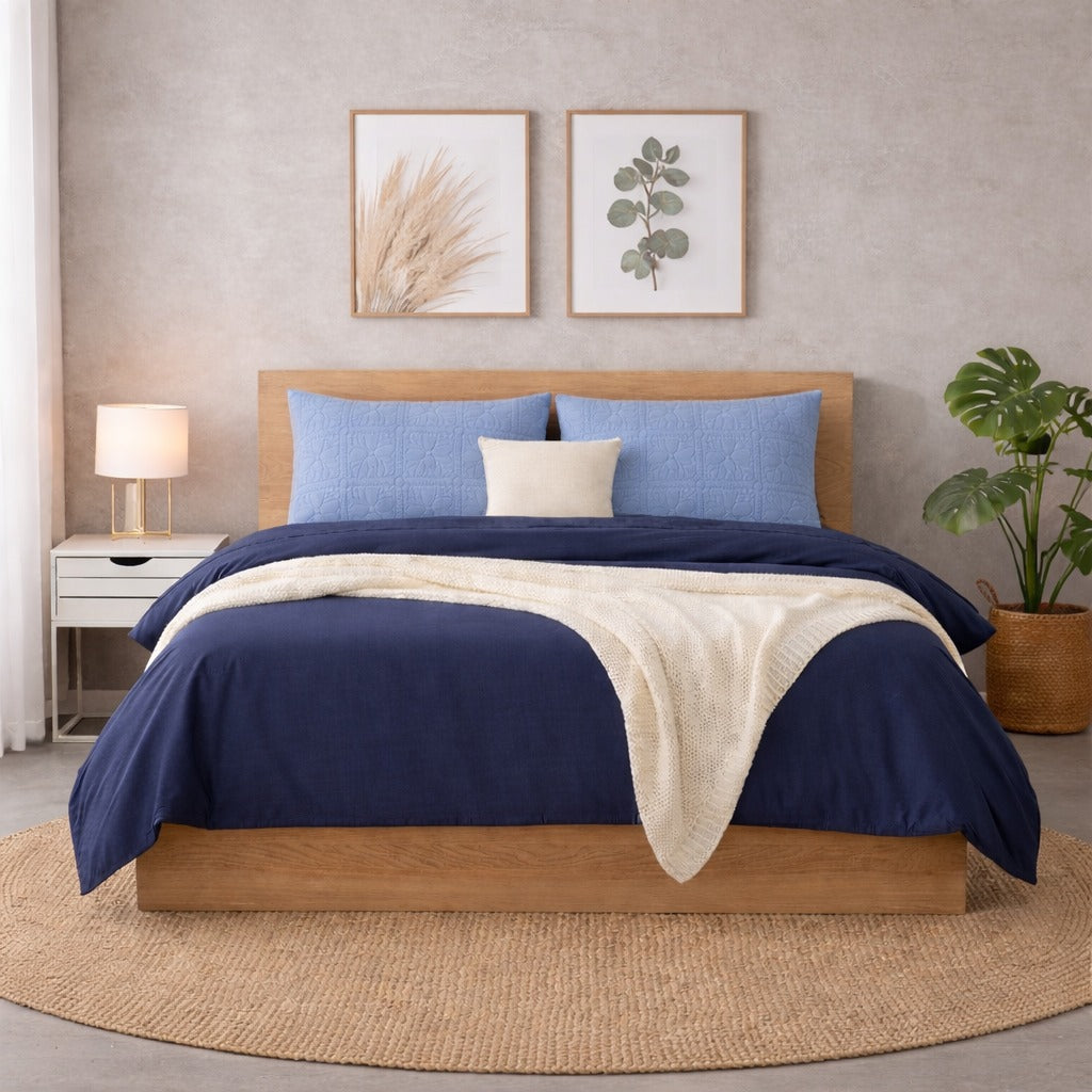 Midnight Haven King Glace Cotton 300 TC Flat 5 Piece Bedsheet Set 1 King Size Bedsheet + 2 Pillow Covers + 2 Quilted Pillow Covers